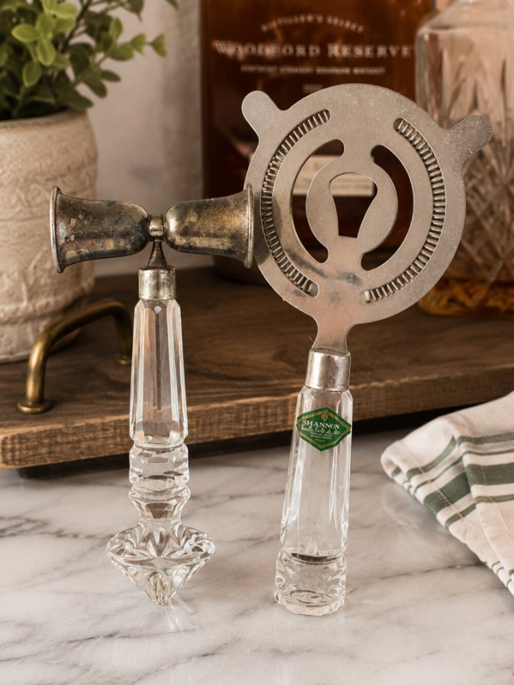 Vintage Shannon Designs of Ireland Barware Set Cocktail Strainer & Double Jigger